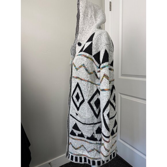 Northern Angel Hooded Cardigan Sweater L Acrylic Geometric Pattern Black/White - Picture 7 of 16